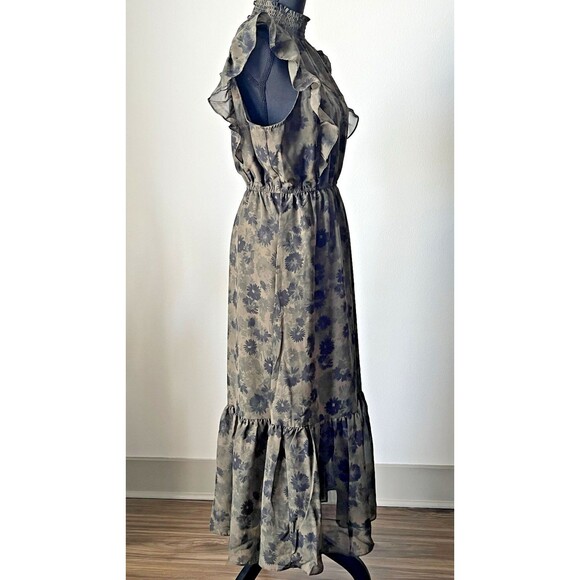 Steve Madden Women's Olive Floral Smocked-Neck Flutter Sleeve Maxi Dress Size L - Picture 6 of 12